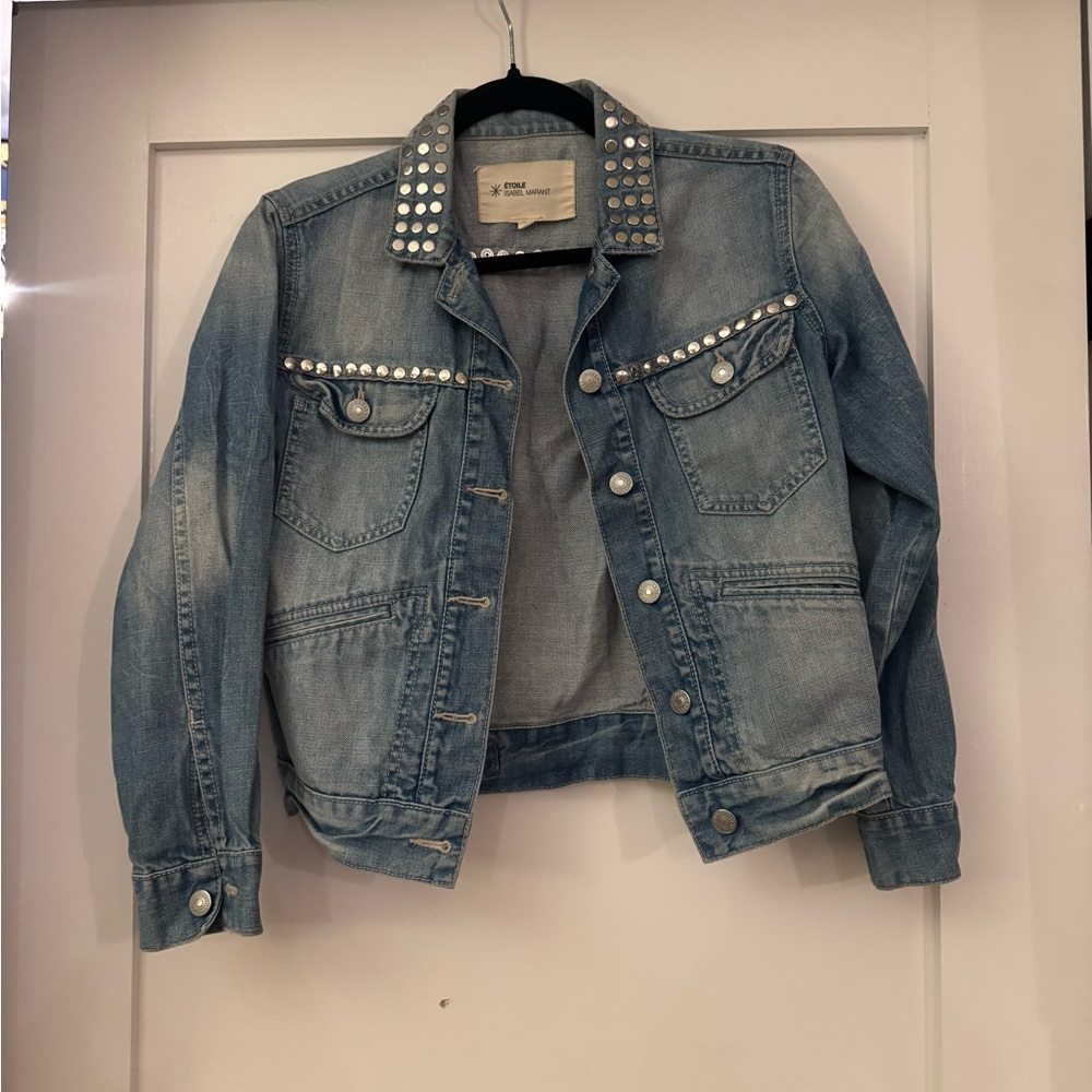 Isabel Marant Étoile Light Blue Stud-Trim Denim Jacket 0